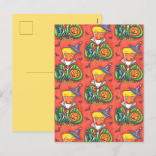 ANDY THE CANDY CORN MAN, BLACK CAT & JACK Colourfu Holiday Postcard