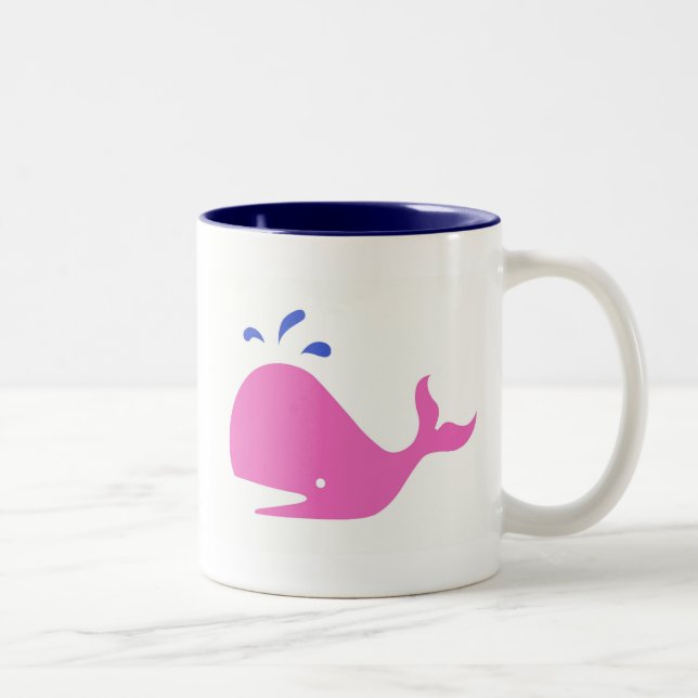 Andy Whale Singletons_pink,blue on white Two-Tone Coffee Mug (Right)