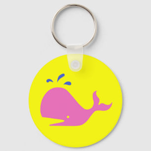 Andy Whale Singletons_pink,blue on yellow Key Ring