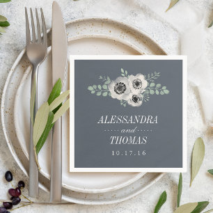 Anemone and Eucalyptus Wedding Napkin