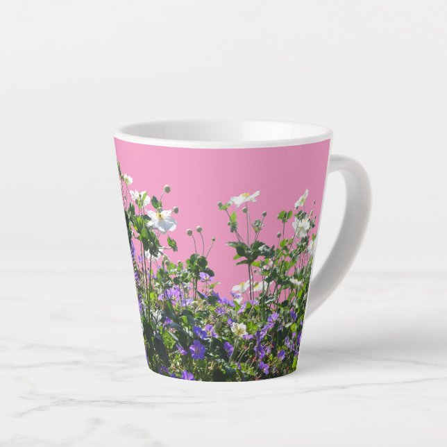 Anemone and Geranium Cust. Pink Latte Mug (Right Angle)
