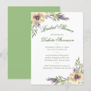 Anemone and Lavender   Vintage Chic Bridal Shower Invitation