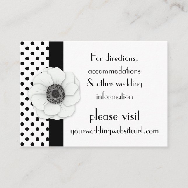 Anemone Black White Polka Dots Wedding Website Enclosure Card (Front)