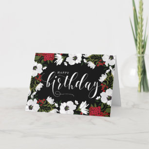 Anemone Blooms White & Red Happy Birthday Card