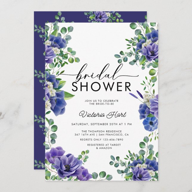 Anemone |  Blue Bridal Shower Invitation (Front/Back)