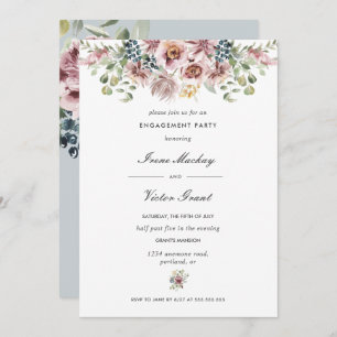 Anemone Blue Grey Botanical Engagement Party Invitation