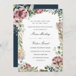 Anemone Blush   Blue Formal Botanical Wedding Invitation