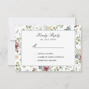Anemone Blush Blue Grey flowers Wedding RSVP Card