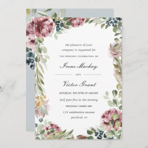 Anemone Blush Blue Grey Romantic Botanical Wedding Invitation