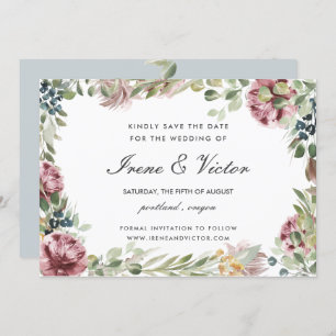 Anemone Blush Blue Grey wedding Save the date Invitation