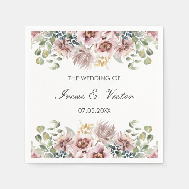 Anemone Blush | Dusty palette custom wedding Napkin (Front)