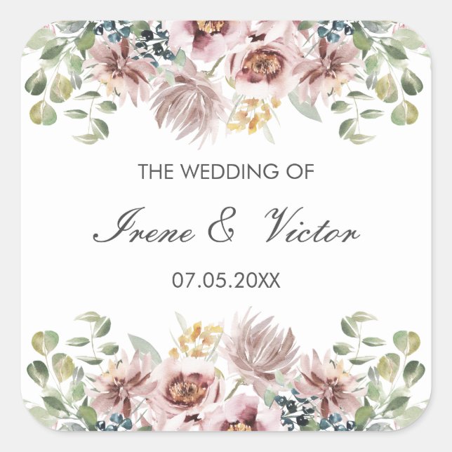Anemone Blush Dusty palette wedding personalised Square Sticker (Front)
