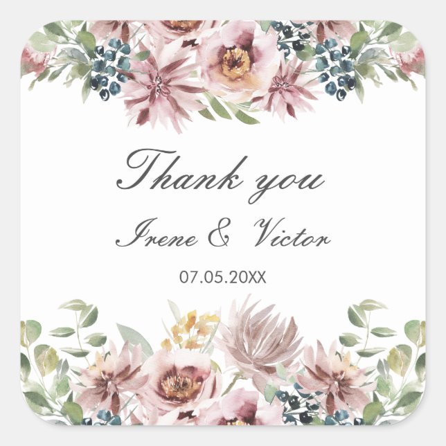 Anemone Blush Dusty palette wedding thank you Square Sticker (Front)