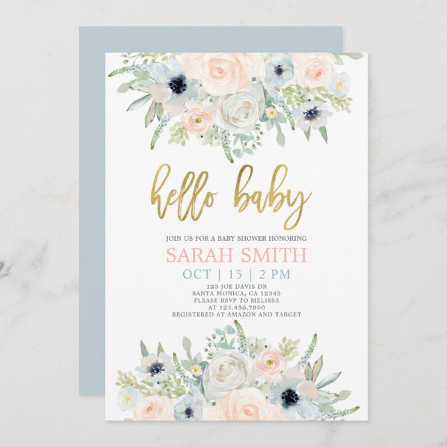 Anemone blush floral watercolor Baby Shower girl Invitation (Front/Back)