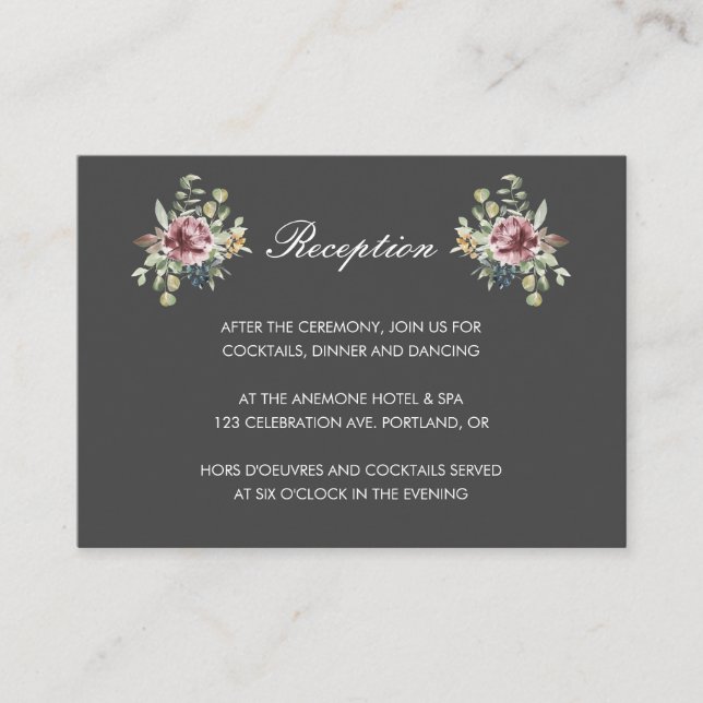 Anemone Blush Grey chic  floral wedding Reception Enclosure Card (Front)