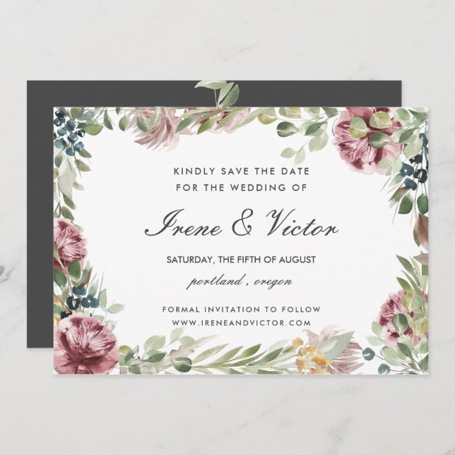 Anemone Blush Grey formal wedding  Save the date Invitation (Front/Back)