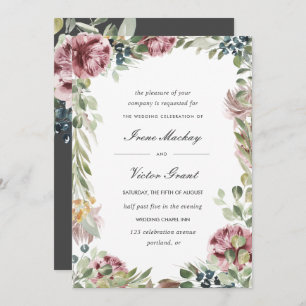 Anemone Blush   Grey Romantic Botanical Wedding Invitation