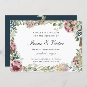 Anemone Blush Navy Blue wedding  Save the date Invitation