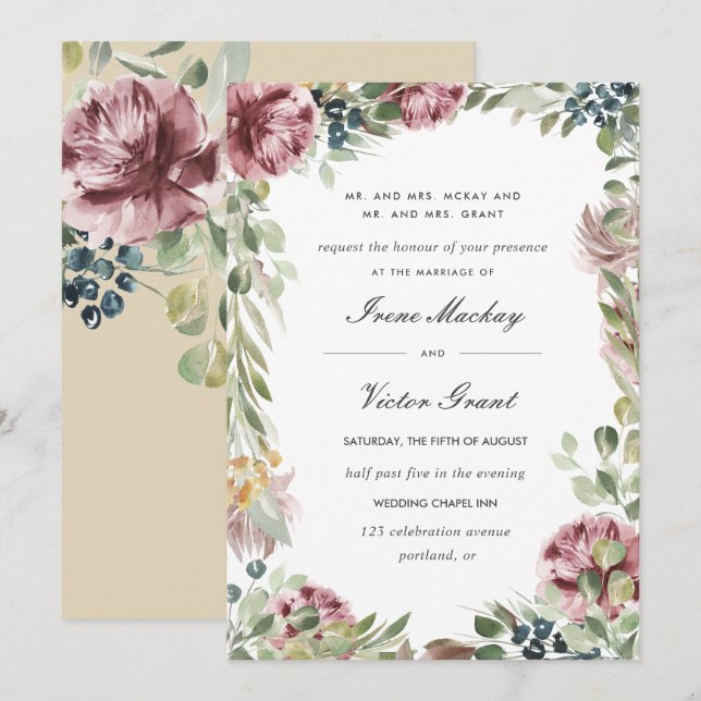Anemone Blush | Pink Formal Botanical Wedding Invitation (Front/Back)