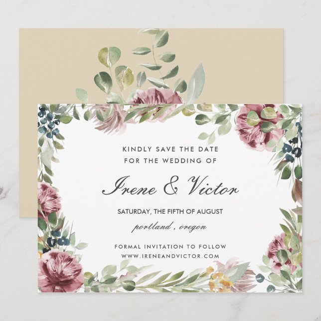Anemone Blush Pink Neutral wedding  Save the date Invitation (Front/Back)