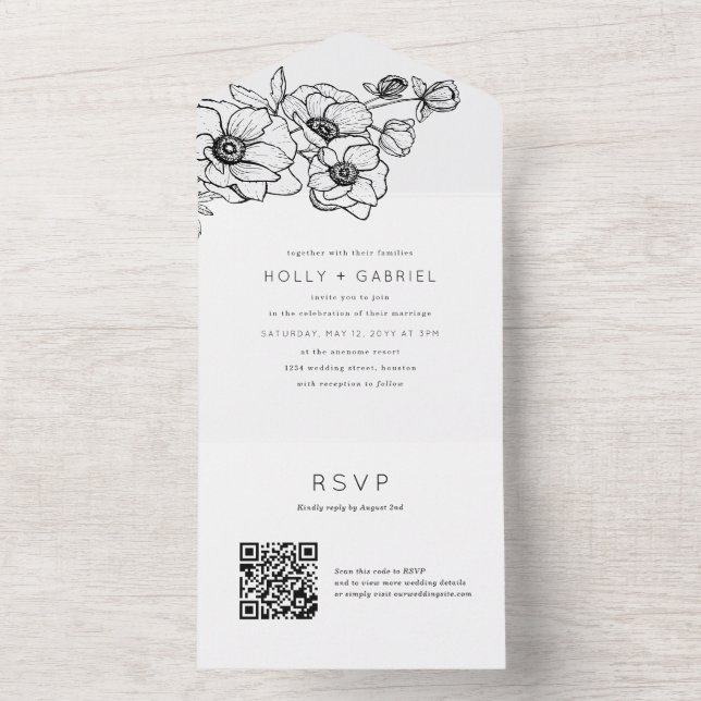 Anemone Bouquet Wedding All In One Invitation (Inside)