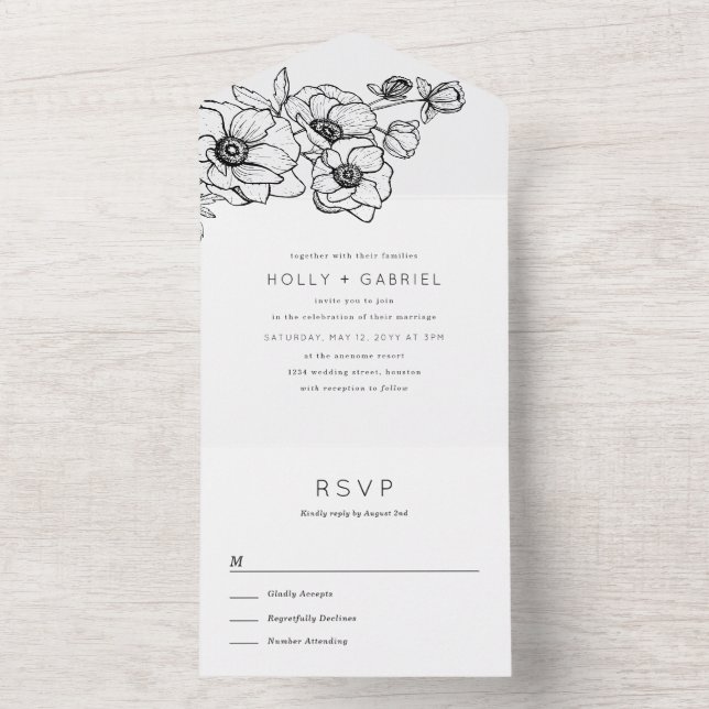 Anemone Bouquet Wedding All In One Invitation (Inside)