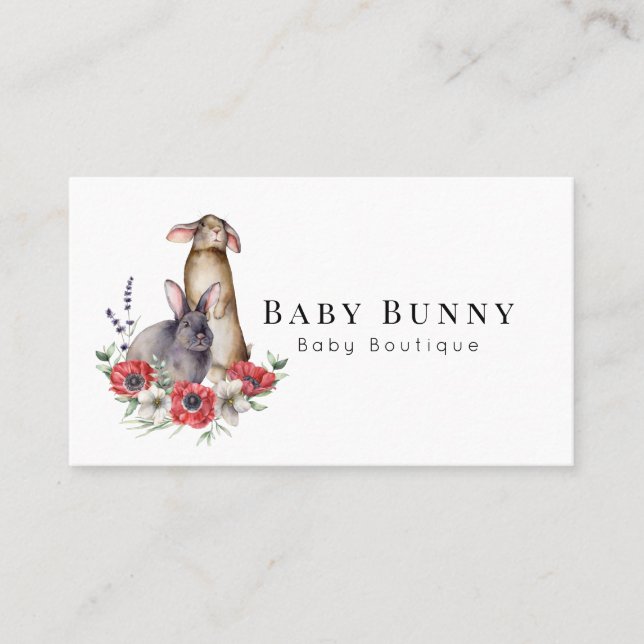 Anemone Bunnies Baby Boutique Social Media Busines Business Card (Front)