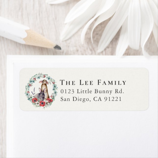 Anemone Bunnies Greenery Wreath Address Return Address Label (Insitu)