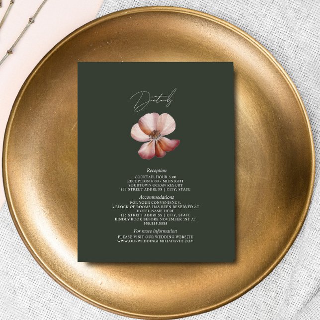 Anemone Dark Green Wedding Details Enclosure Card (Creator Uploaded)