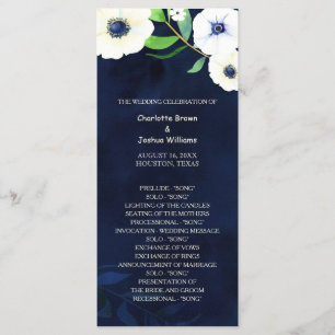 Anemone Floral Navy Blue Wedding Program