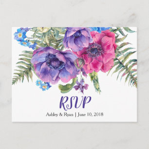 Anemone Floral Wedding RSVP Postcard