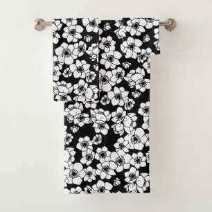 Anemone Flower Black and White Bath Towel Set