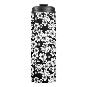 Anemone Flower Black and White Thermal Tumbler