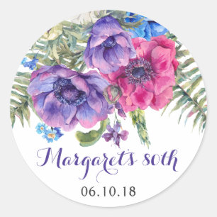 Anemone Flower Floral 80th Birthday Classic Round Sticker