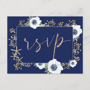 Anemone Flower Navy Blue Wedding Meal Choice RSVP Postcard