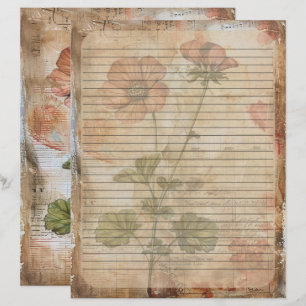 Anemone Flower Old Manuscript  Custom Letterhead
