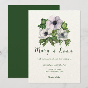Anemone flowers are purple-grey wedding invitation