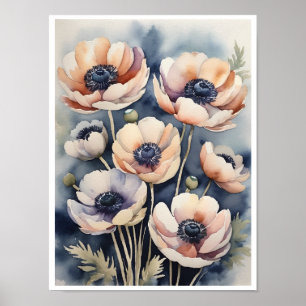 Anemone Flowers Handmade Water Colour Poster