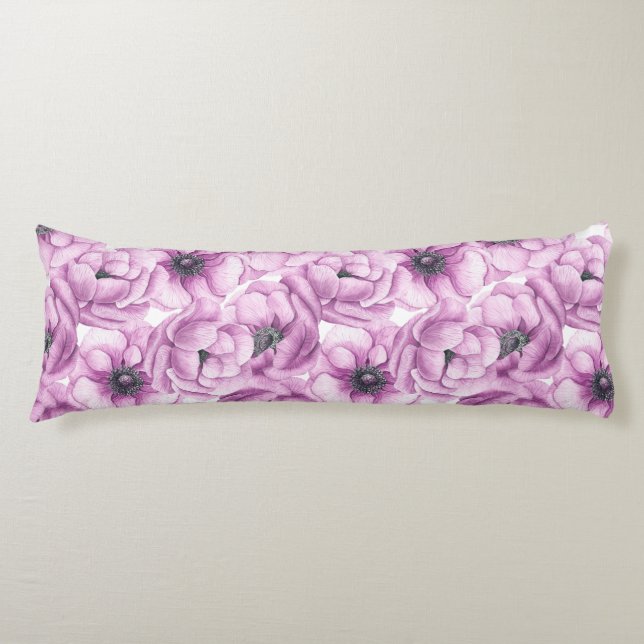 Anemone flowers watercolor pattern body cushion (Front)