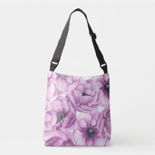 Anemone flowers watercolor pattern crossbody bag