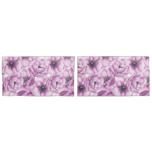 Anemone flowers watercolor pattern pillowcase