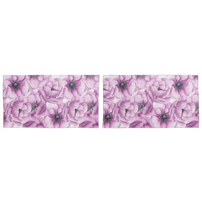 Anemone flowers watercolor pattern pillowcase (Front-Set)