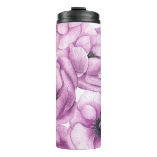 Anemone flowers watercolor pattern thermal tumbler