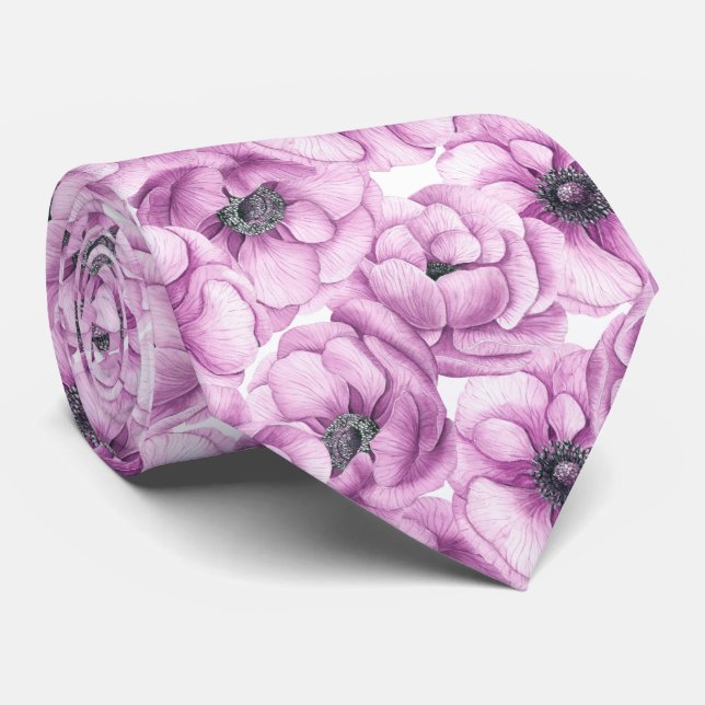 Anemone flowers watercolor pattern tie (Rolled)