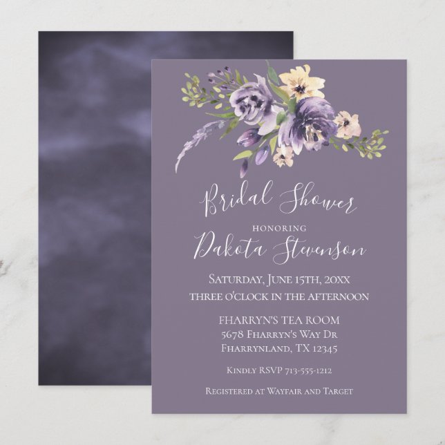 Anemone Garden Cream Purple Boho Bridal Shower Invitation (Front/Back)