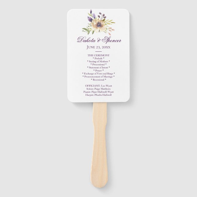 Anemone Garden Floral Boho Modern Wedding Ceremony Hand Fan (Front)