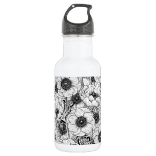 Anemone garden in black and white 532 ml water bottle