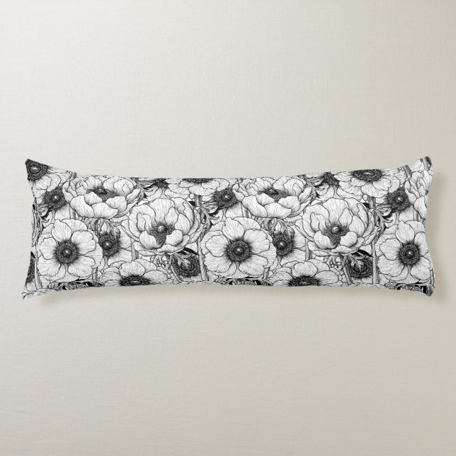 Anemone garden in black and white body cushion (Front)