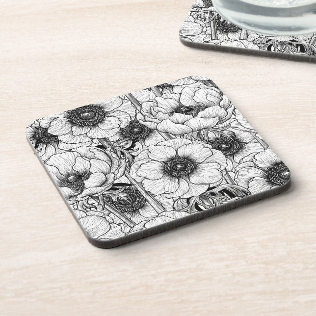 Anemone garden in black and white coaster (Left Side)