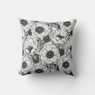Anemone garden in black and white cushion